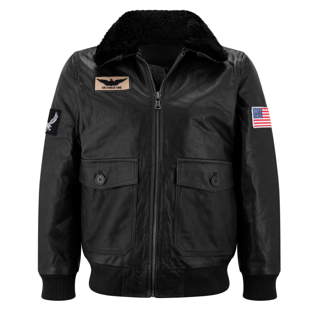 Men's sporty windbreaker-Men's Leather US Aviator Air Force Pilot Bomber Jacket Black Collar