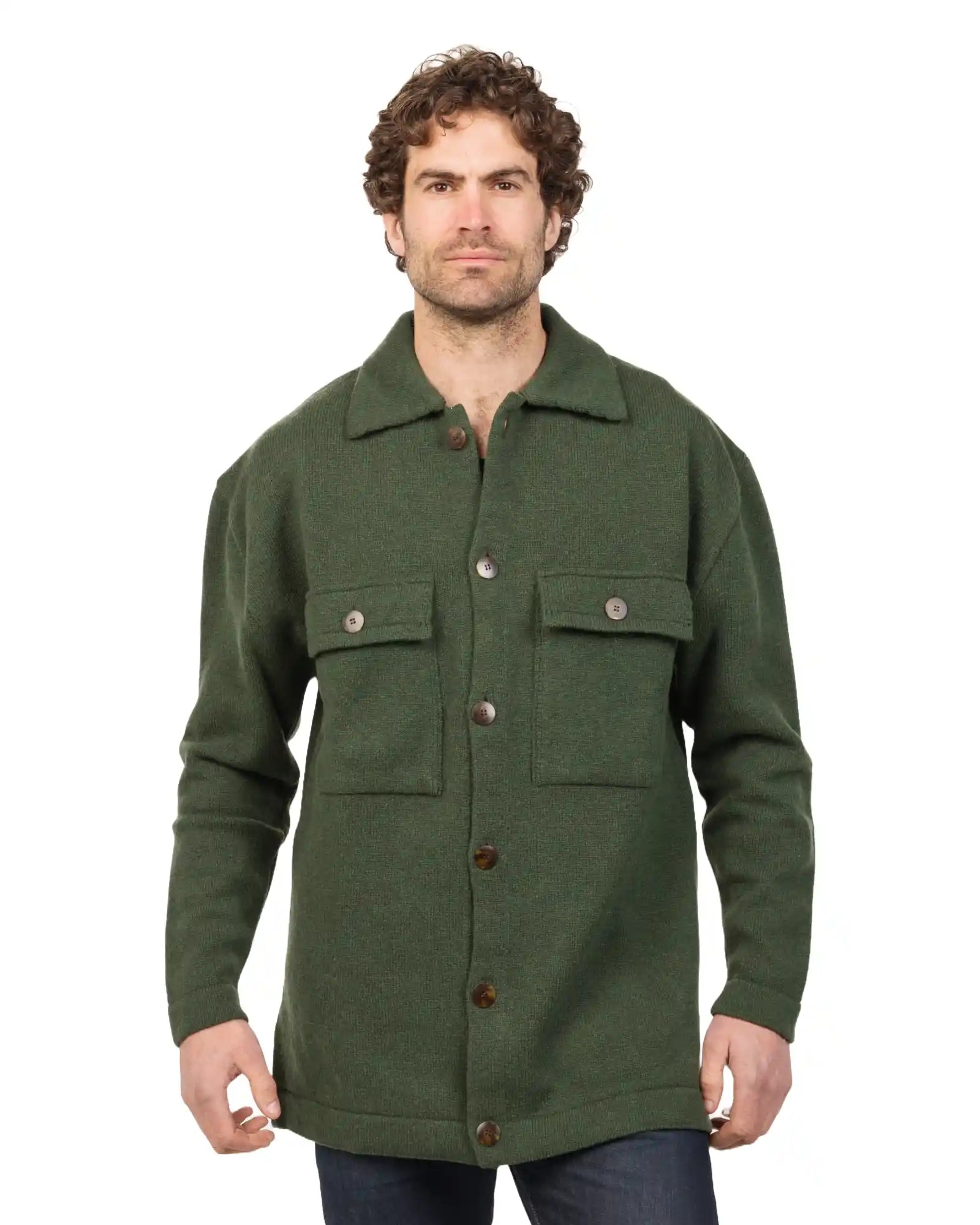 Men's lightweight running jacket-Olive Men's Wool Shacket - HS001