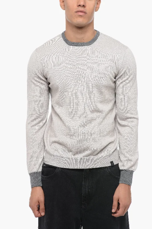 Men's tennis sweater-Fay Virgin Wool Sweater with Contrasting Edges and Patches