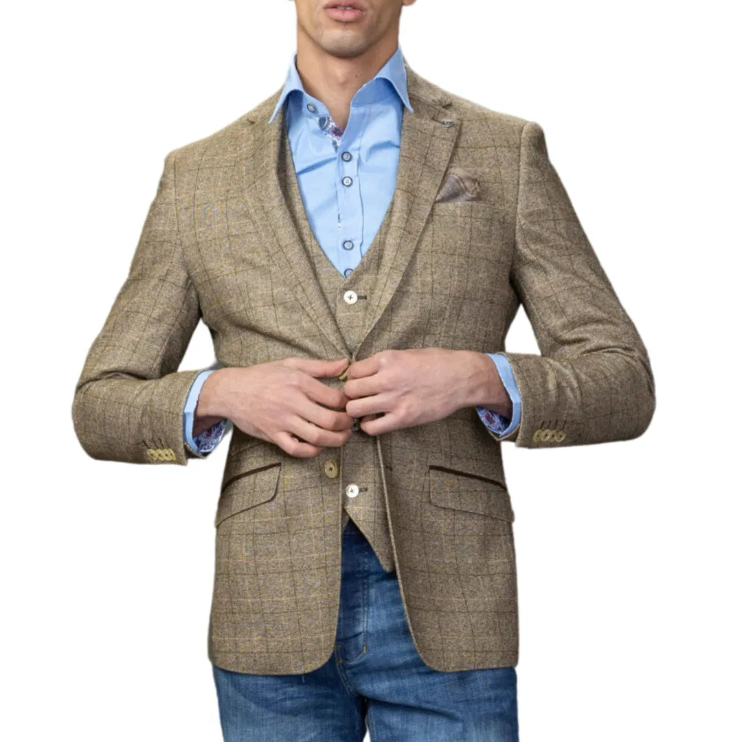 Men's sustainable gym jacket-Liam - Men's Brown Check Blazer