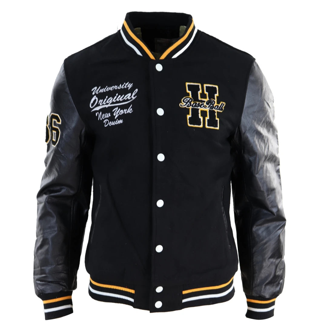 Men's high-stretch outdoor jacket-Men's Baseball Varsity Letterman College Fleece Jacket Badge PU Leather Sleeves