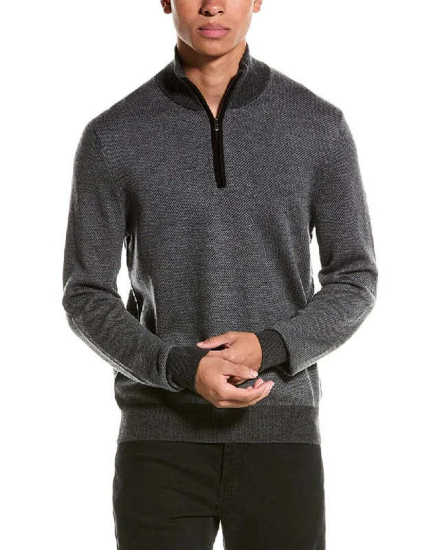 Men's fair trade sweatshirt-Bruno Magli Twill Suede-Trim Wool Pullover