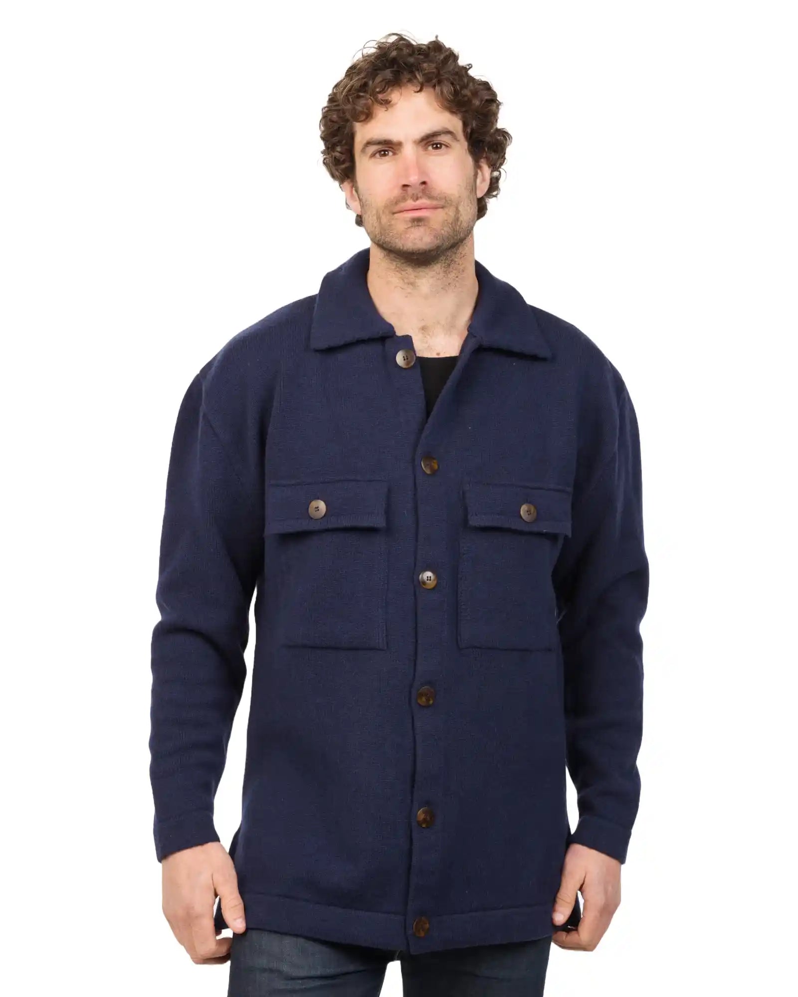 Men's gym-ready performance jacket-Navy Men's Wool Shacket - HS001