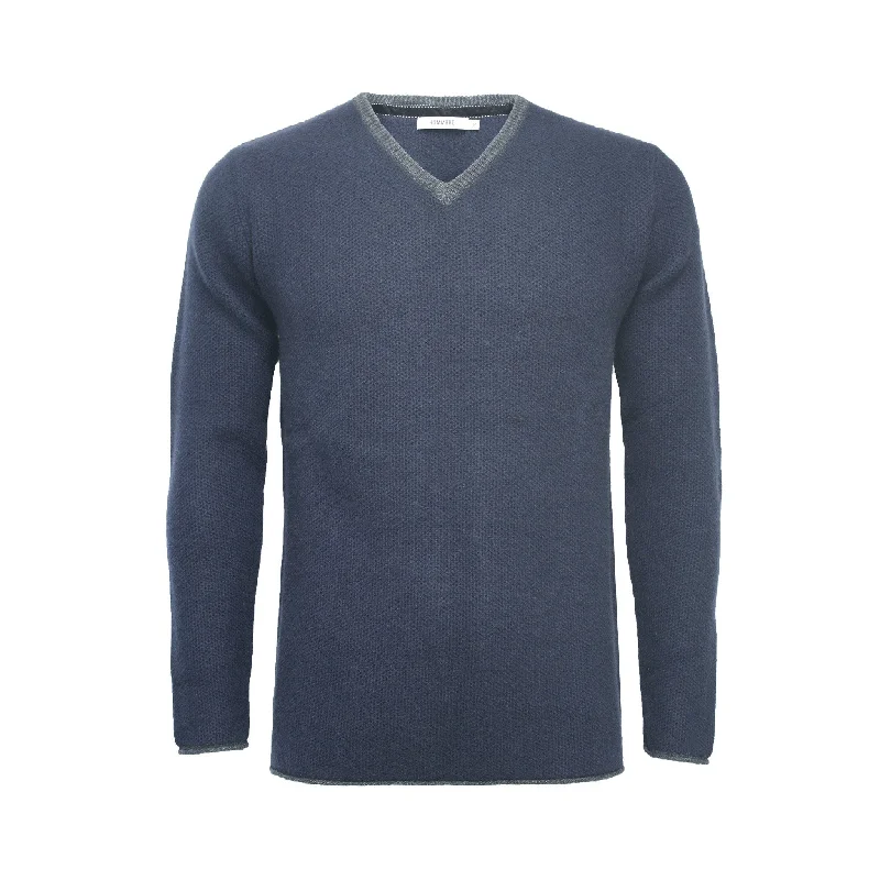 Men's warm sweater-Cashmere V Neck Sweater with contrast