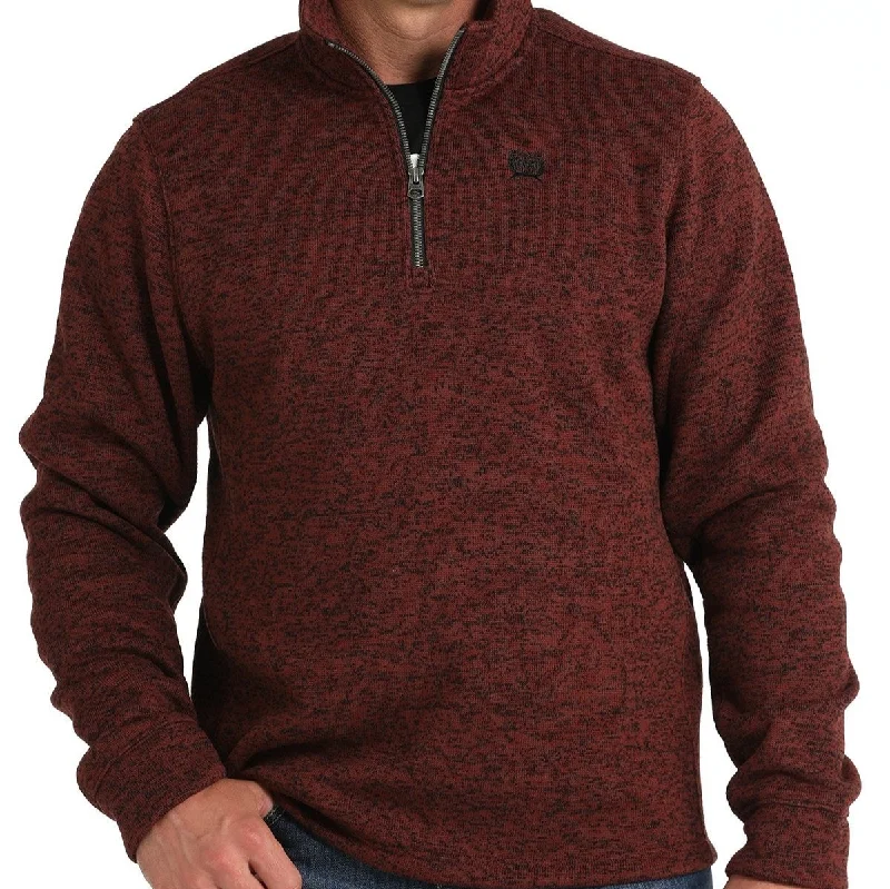 Men's anti-odor knitwear-Cinch Men's Logo Quarter Zip Pullover Sweater in Burgundy