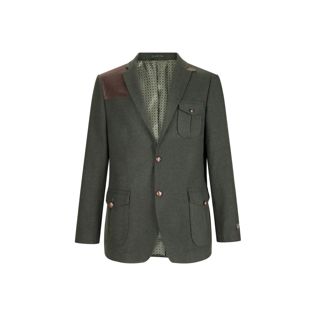 Men's tech-inspired casual jacket-Men's Wool Tweed Jacket Hunting Blazer Elbow Patch Olive