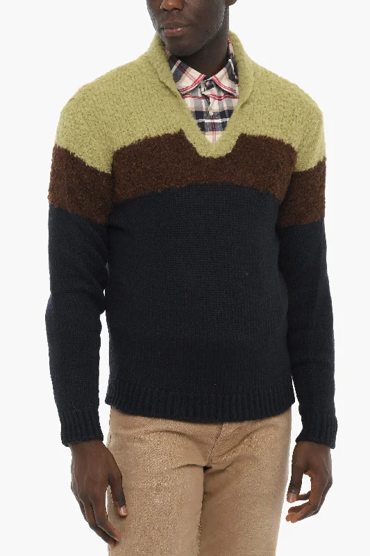 Men's retro knit-Woolrich Bouclè Wool Blend V-neck Sweater