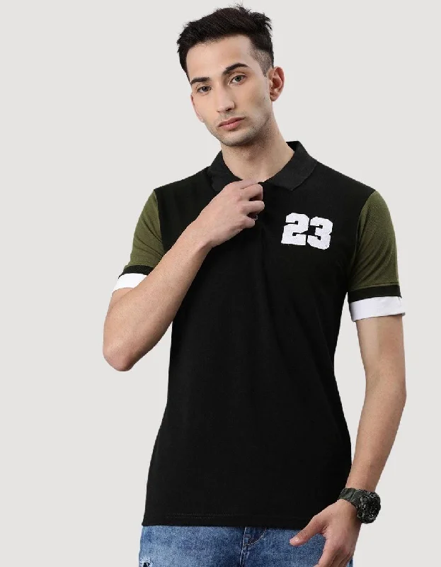 Men's wrinkle-free gym wear polo shirt-Black sporty Colorblock polo T-shirt