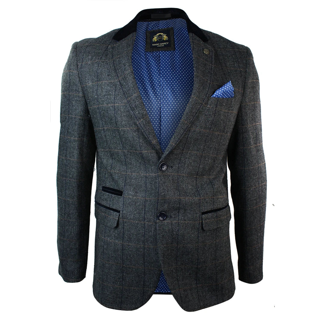 Men's pre-washed hiking jacket-dx7 - Men's Check Herringbone Tweed Light Brown Oak Blazer Jacket