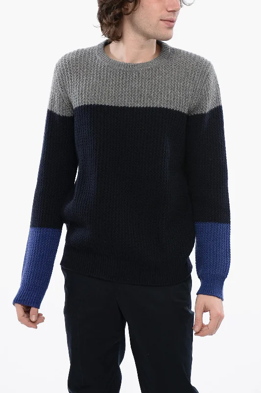 Men's training sweatshirt-Corneliani Two Tone Cashmere Crewneck Pullover