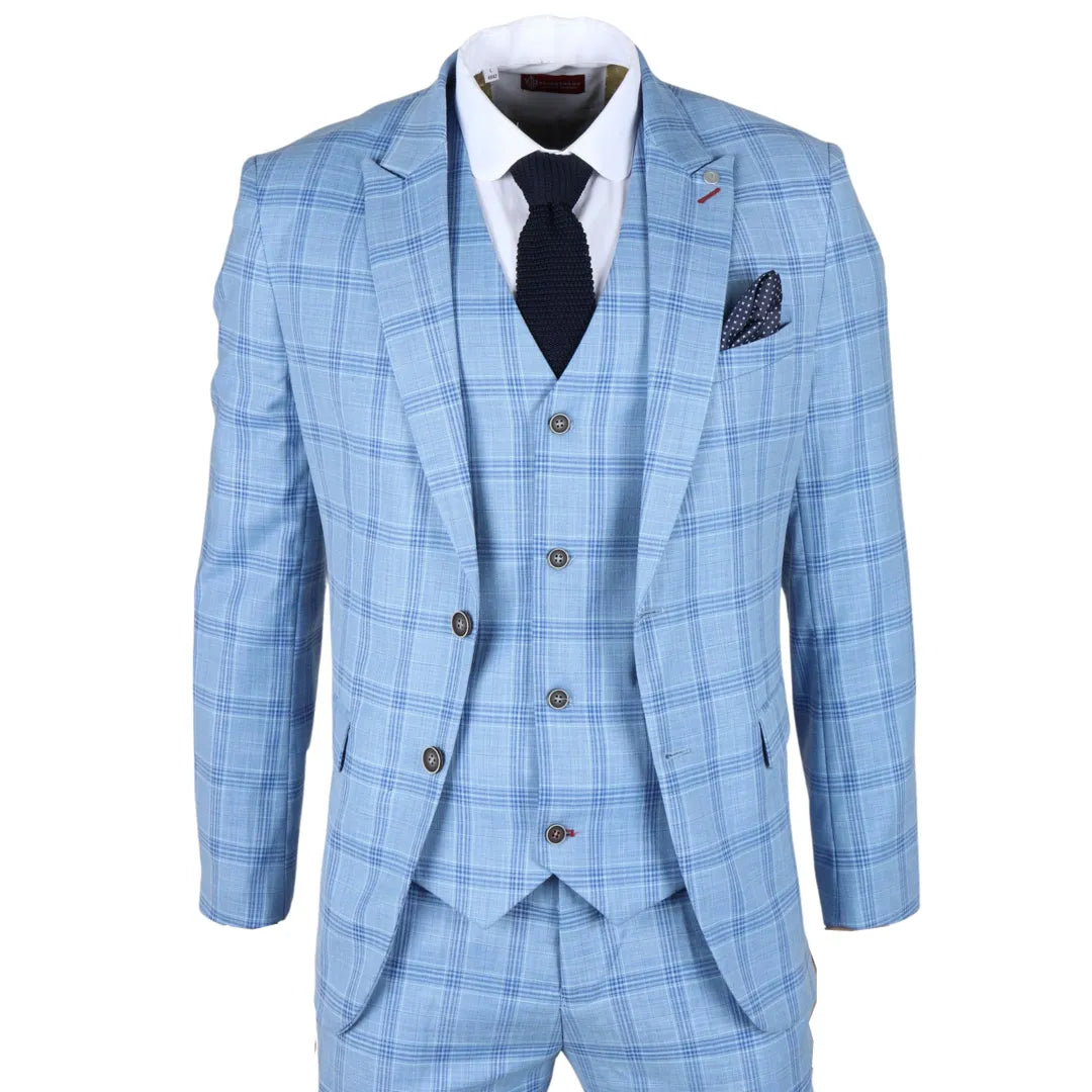 Men's sporty windbreaker-Plowman - Men's Light Blue Checked Blazer