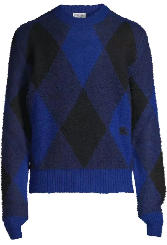 Men's spring sweater-Men's Argyle Check Ekd Wool Pullover Sweater In Blue