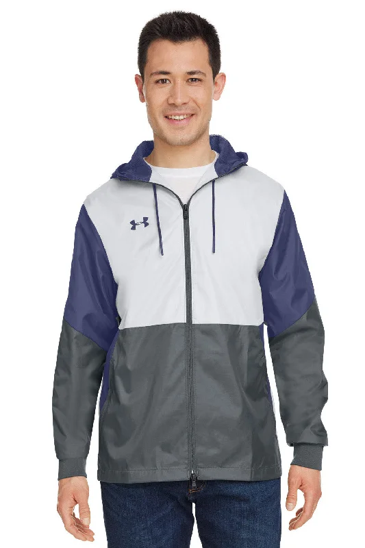 Men's active travel jacket-Under Armour Mens Team Legacy Wind & Water Resistant Full Zip Hooded Jacket - Navy Blue