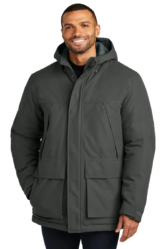 Men's organic cotton jacket-Port Authority Mens Latitude Windproof & Waterproof Full Zip Hooded Parka - Smoke Grey