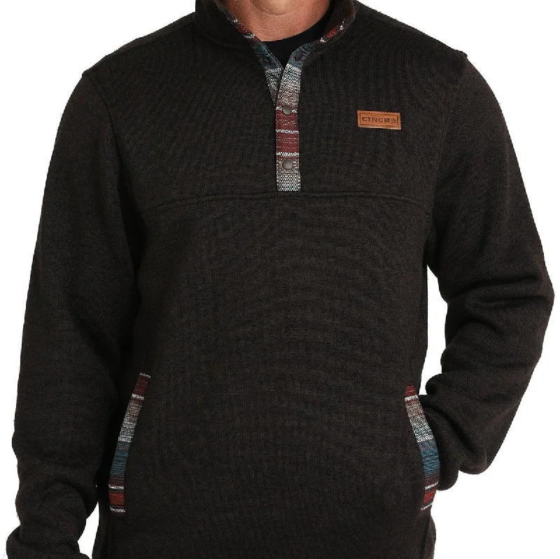 Men's UV protection knitwear-Cinch Men's Logo Quarter Snap Pullover Sweater in Brown