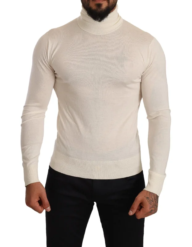 Men's budget sweater-Dolce & Gabbana ivory Cashmere-Silk Blend Turtleneck Men's Sweater