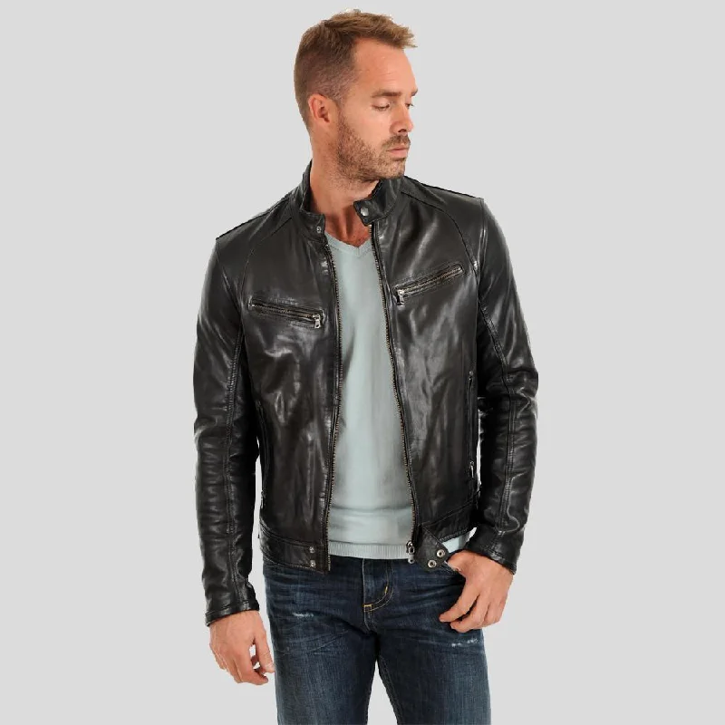 Men's sustainable gym jacket-Evan Black Motorcycle Leather Jacket