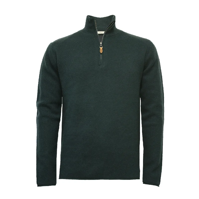 Men's weekend knit-Green Cashmere fully Lined Golf Sweater half zip Orion