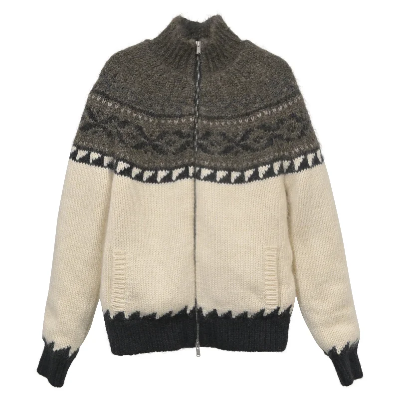 Men's trendy sweater-Saint Laurent Zip Up Knitted Jacket in White Wool