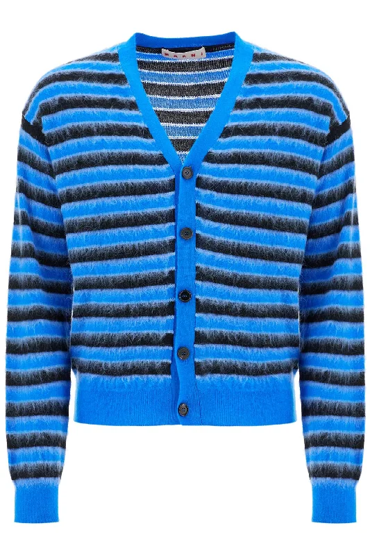 Men's classic sweater-Marni Men's Striped Wool And Mohair Cardigan