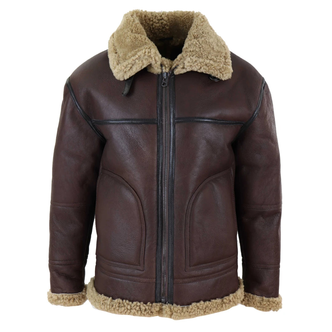 Men's gym performance jacket-Men's Aviator Shearling Sheepskin Leather Bomber Flying Jacket