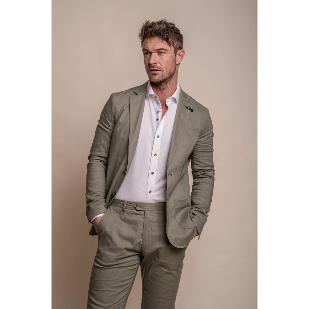 Men's adventure-ready parka-Alvari - Men's Sage Linen Summer Blazer