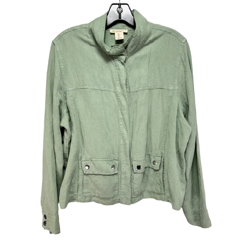 Men's antibacterial performance jacket-Linen Blend Jacket Moto By Christian Siriano In Green, Size: L