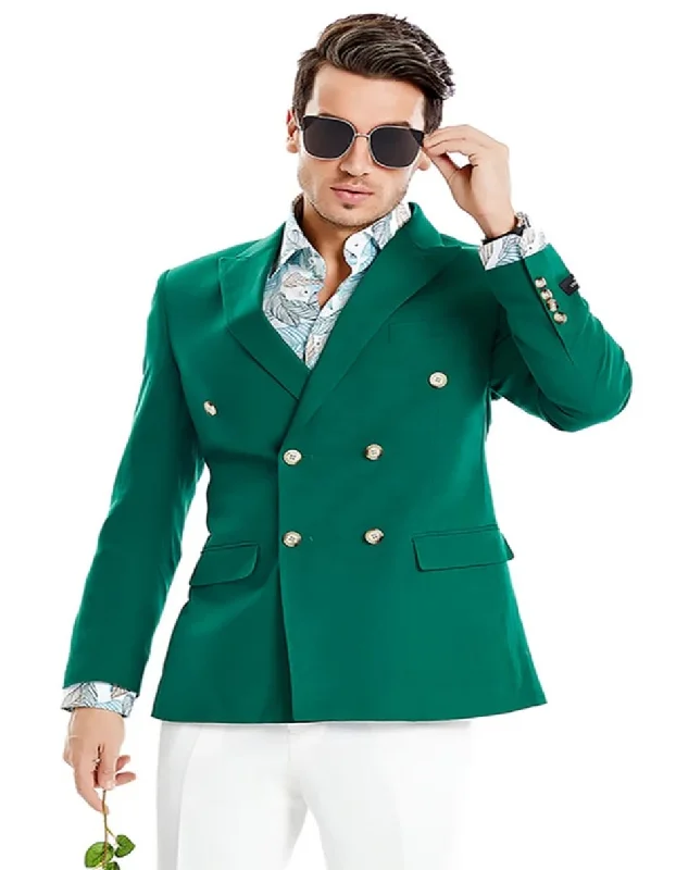 Men's quick-dry hiking jacket-Men's Slim Fit Double Breasted Hunter Green Summer Blazer