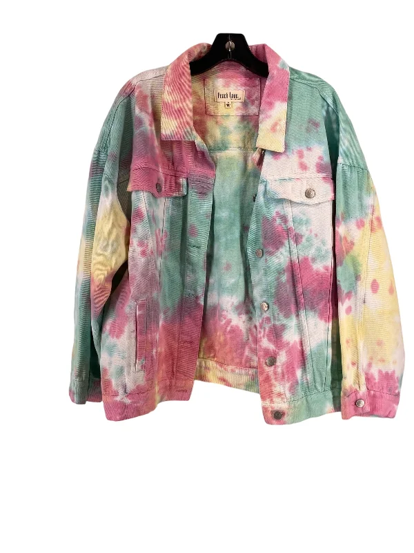 Men's sporty raincoat-Tie Dye Print Jacket Denim Peach Love Cream California, Size L