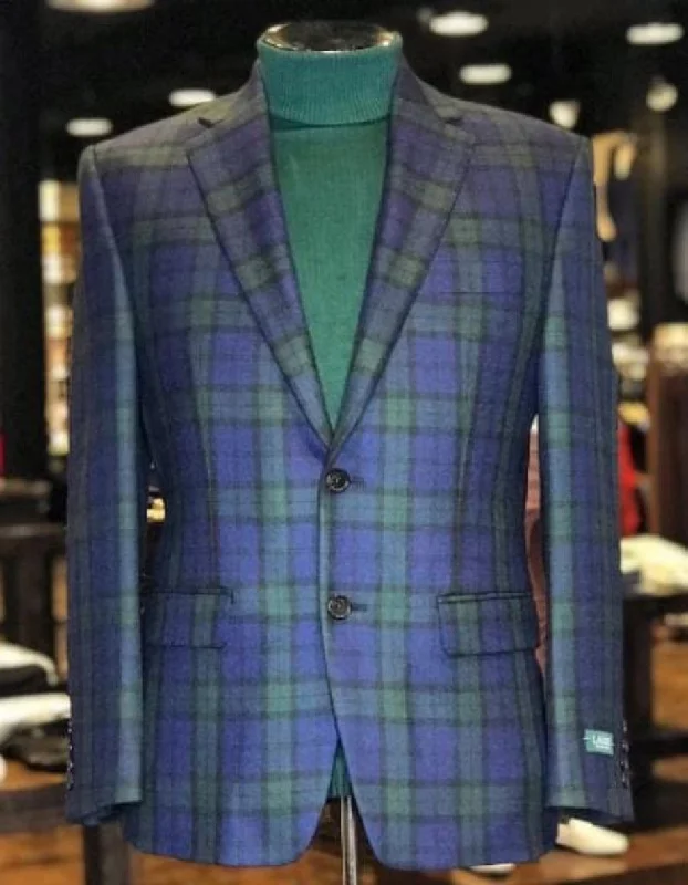 Men's antibacterial travel jacket-Big and Tall Holiday Jacket - Christmas Tartan Plaid Sport Jacket For Big Man in Color Green and Blue Tartan Scottish Pattern