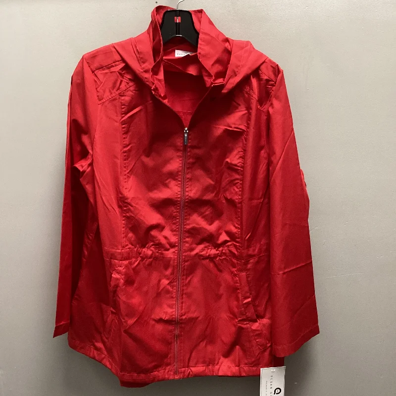 Men's high-performance travel jacket-Jacket Windbreaker By Susan Graver In Red, Size: M