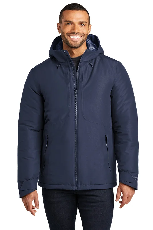 Men's wrinkle-free hiking jacket-Port Authority Mens Venture Windproof & Waterproof Insulated Full Zip Hooded Jacket - Dress Navy Blue