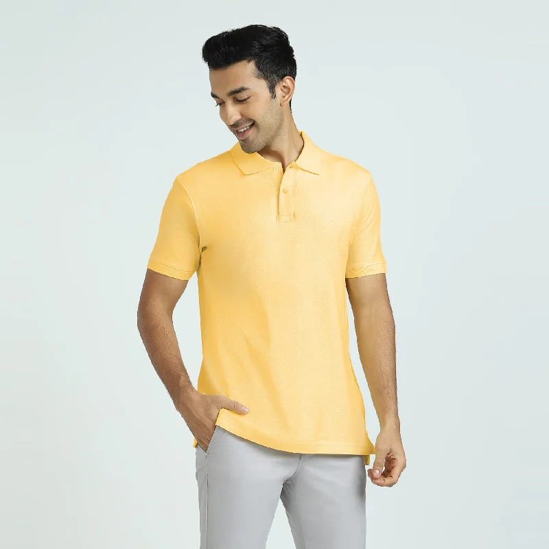 Men's breathable gym polo shirt-Element Combed Cotton Polo T-shirts Butter Yellow