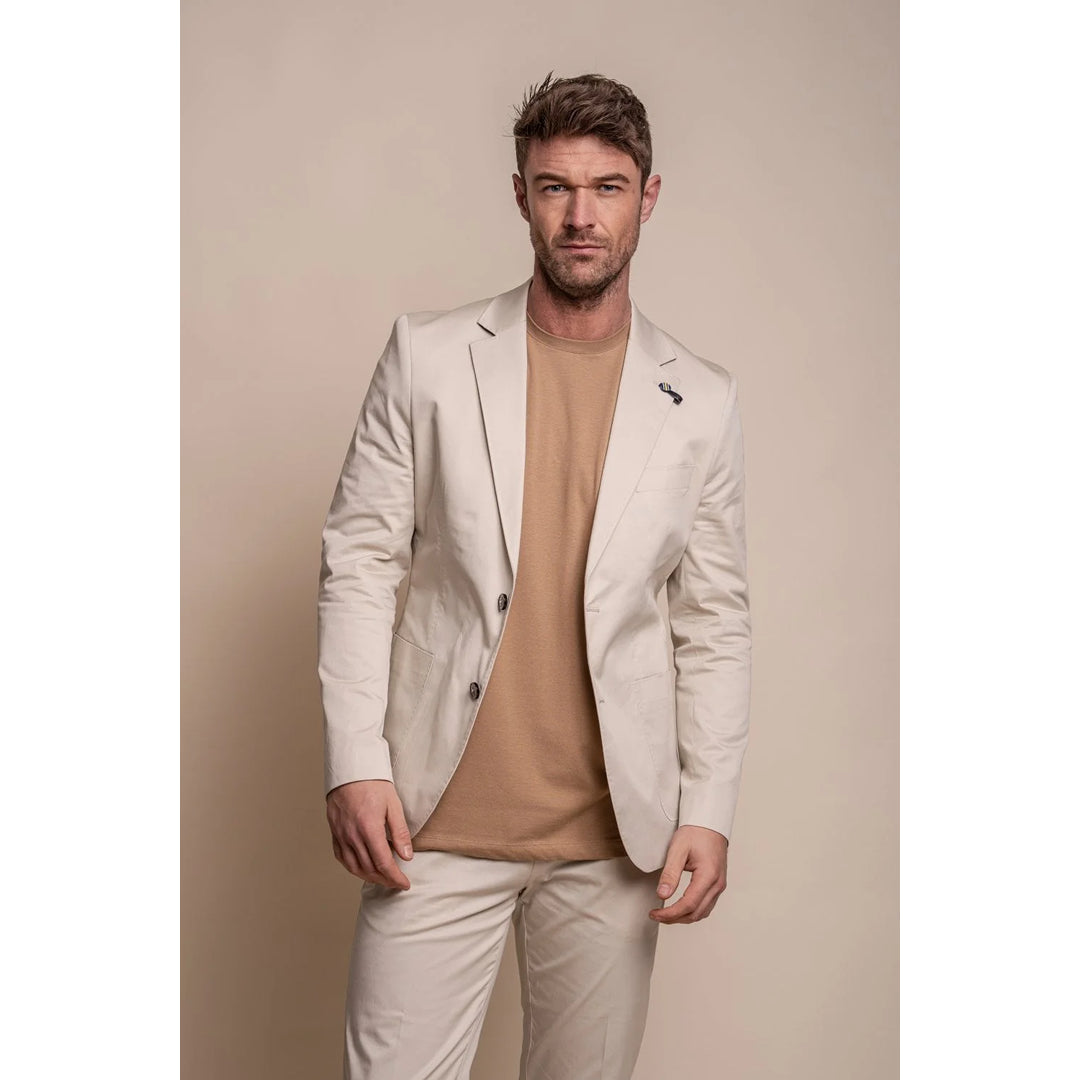 Men's high-performance travel jacket-Mario - Men's Summer Beige Slim Fit Blazer