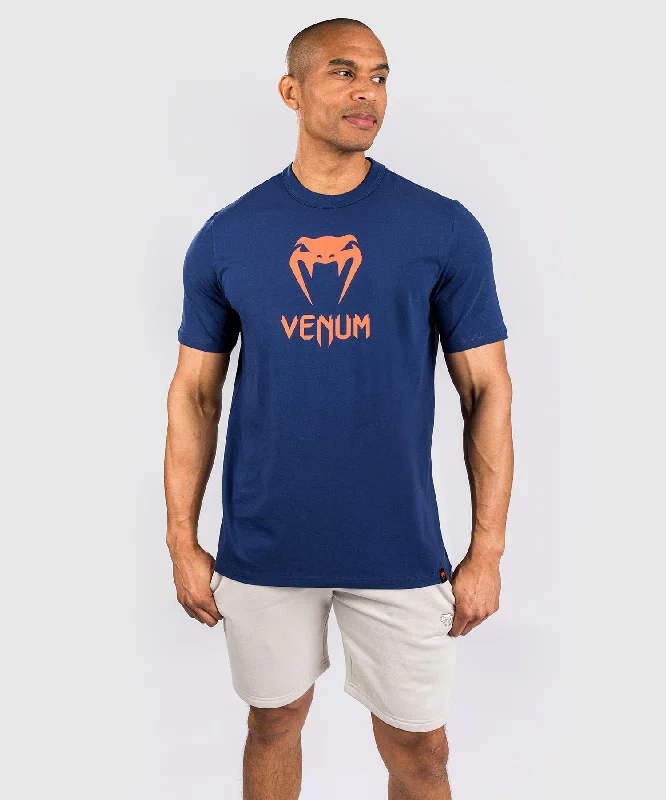 Men's modern fit t-shirt-Venum Classic T-Shirt - Navy Blue/Orange