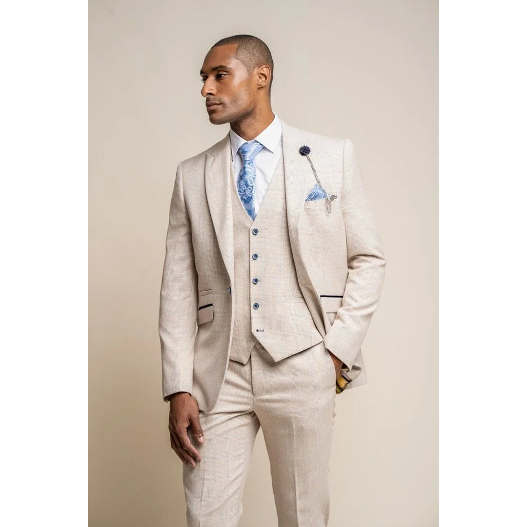 Men's sustainable travel jacket-Caridi - Men's Tweed Beige Wedding Blazer