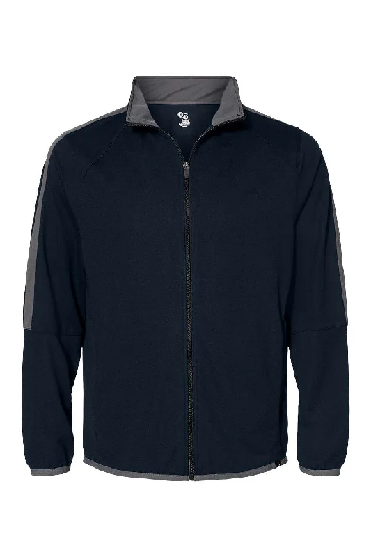 Men's wrinkle-resistant raincoat-Badger Mens Blitz Full Zip Jacket - Navy Blue/Graphite Grey - Closeout