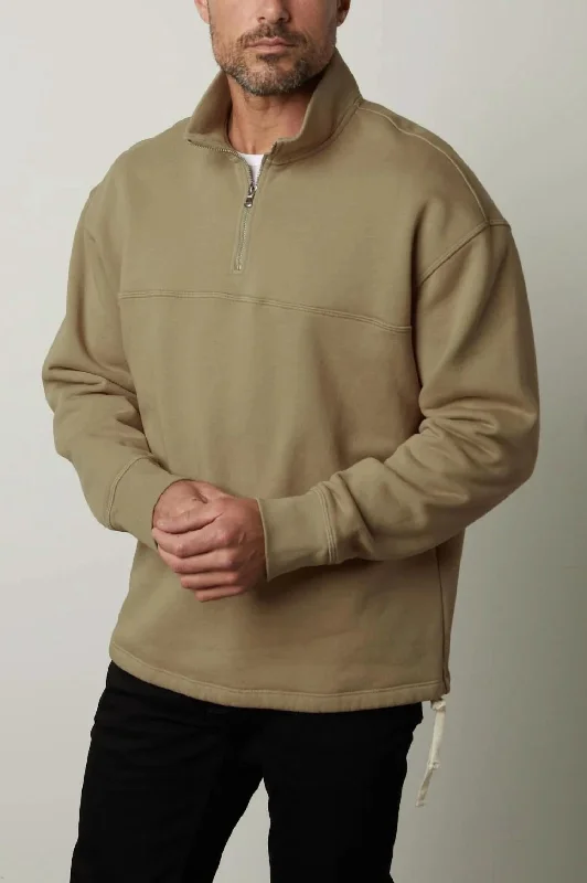 Men's budget sweatshirt-Bosco Long Sleeve Zip Neck Top In Clove