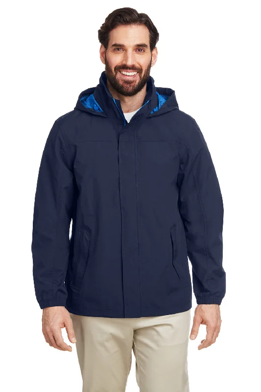 Men's modern denim jacket-Nautica Mens Voyage Water Resistant Full Zip Hooded Jacket - Navy Blue