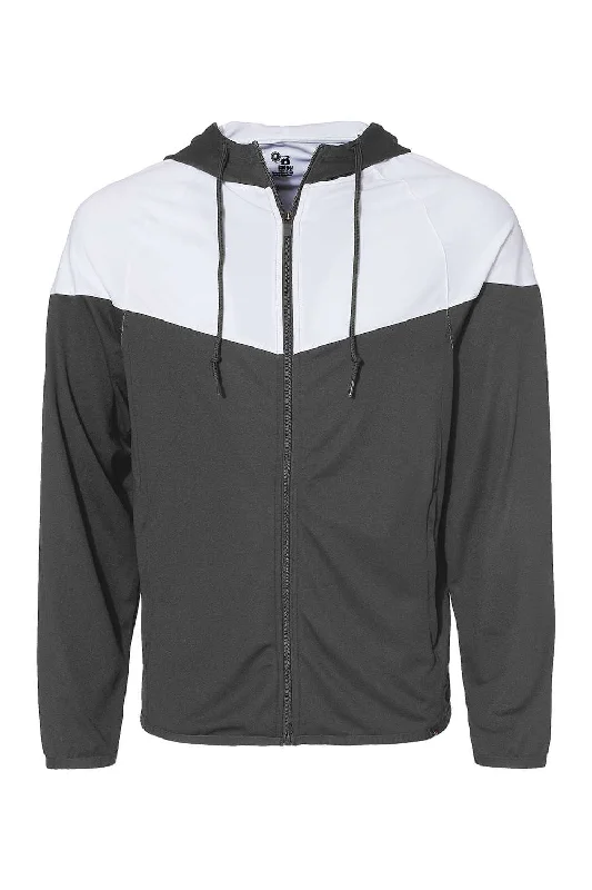 Men's summer performance jacket-Badger Mens Spirit Full Zip Hooded Jacket - Graphite Grey/White - Closeout