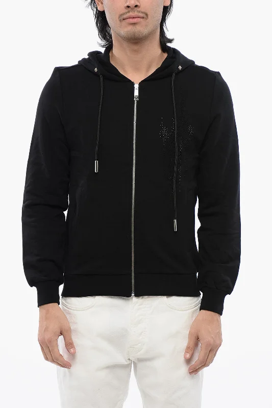 Men's running sweatshirt-John Richmond Brushed Cotton Zipped Hoodie With Strass Tribal