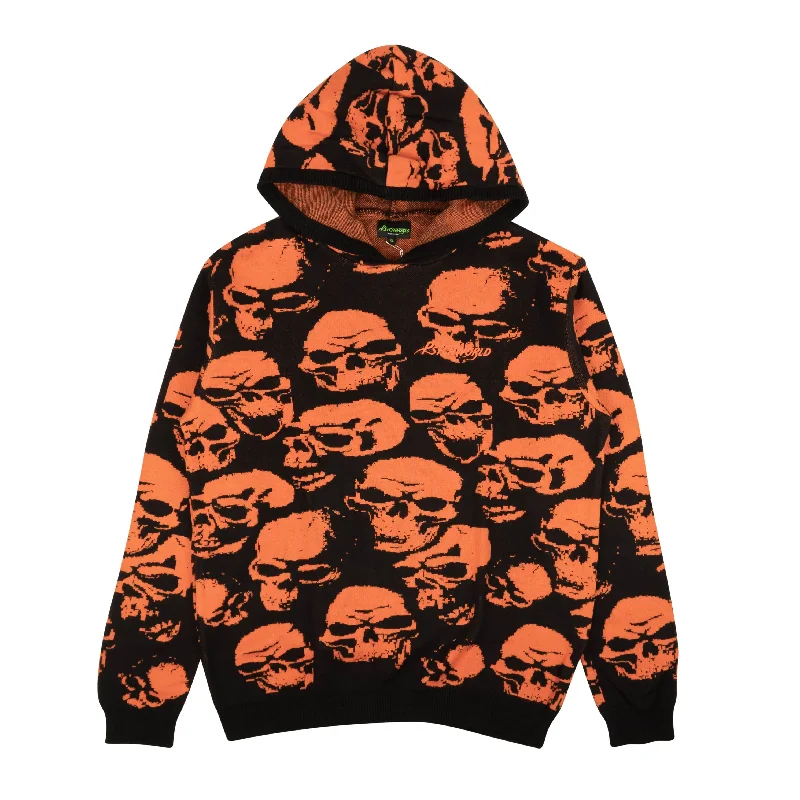 Men's no-iron sweatshirt-Psychworld Knit Skull Hoodie - Orange