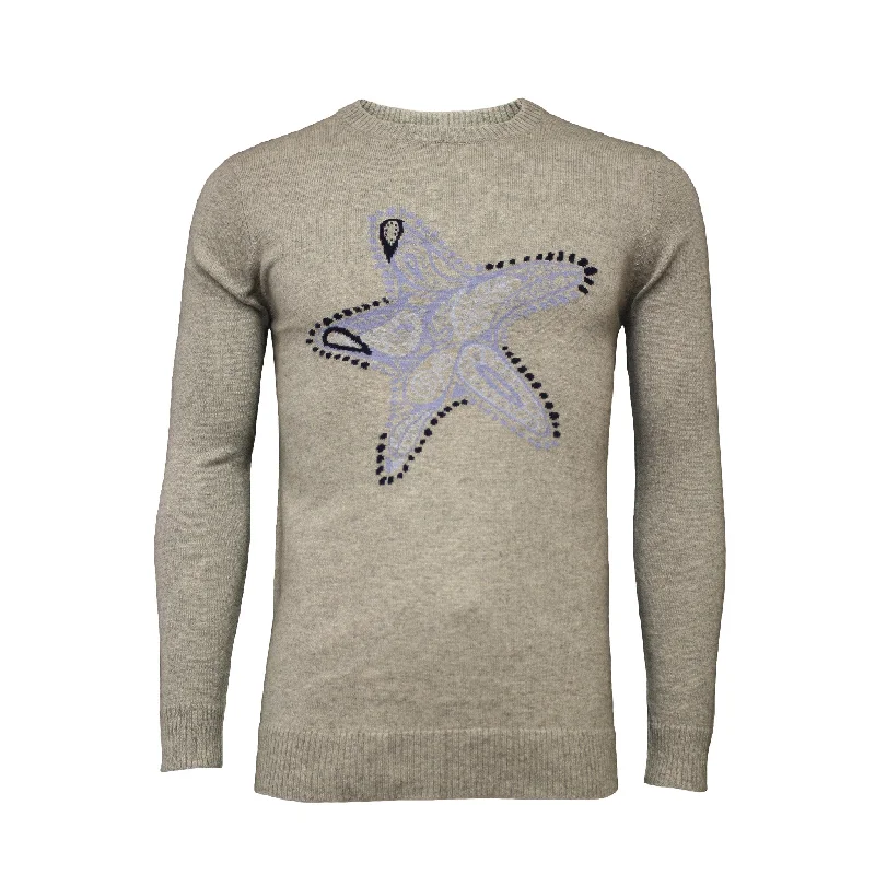 Men's adventure knit-Grey Crew Neck Star Fish Intarsia