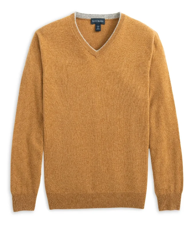 Men's fair trade sweatshirt-100% Cashmere Mouliné Vee, Toast