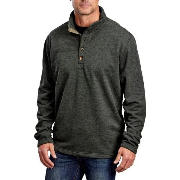 Men's high-performance knitwear-Stetson Men's Honeycomb Bonded Quarter Button Sweater in Olive Green