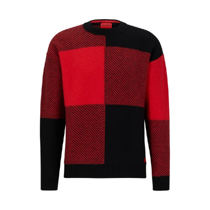 Men's premium sweater-Relaxed-fit sweater with jacquard-woven Vichy check