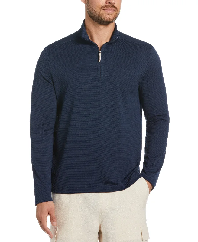 Men's essential sweater-Solid Textured 1/4 Zip Pullover Sweater