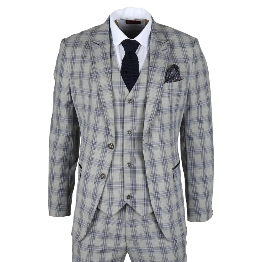 Men's sustainable gym jacket-Knight - Men's Grey Blue Checked Blazer