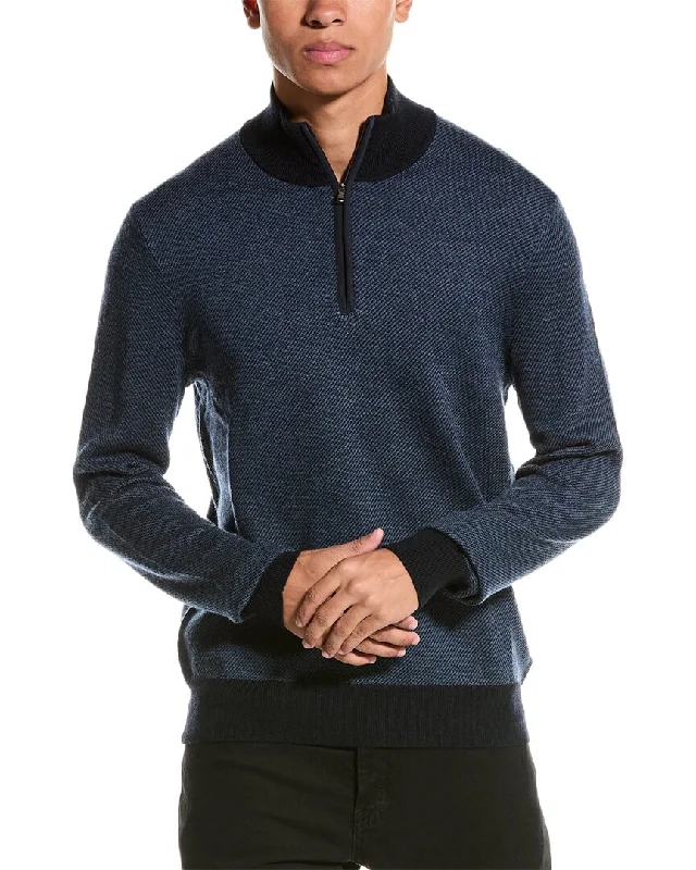 Men's essential sweatshirt-Bruno Magli Twill Suede-Trim Wool Pullover