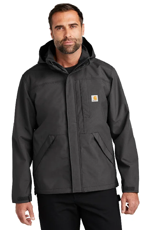 Men's comfortable raincoat-Carhartt Mens Storm Defender Shoreline Waterproof Full Zip Hooded Jacket - Shadow Grey